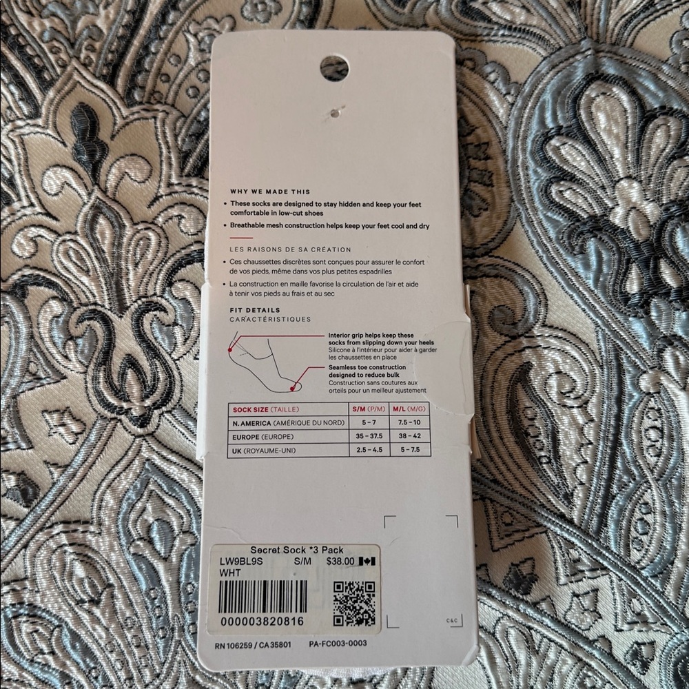 Lululemon White Secret Sock 3 Pack NWT - Picture 2 of 3